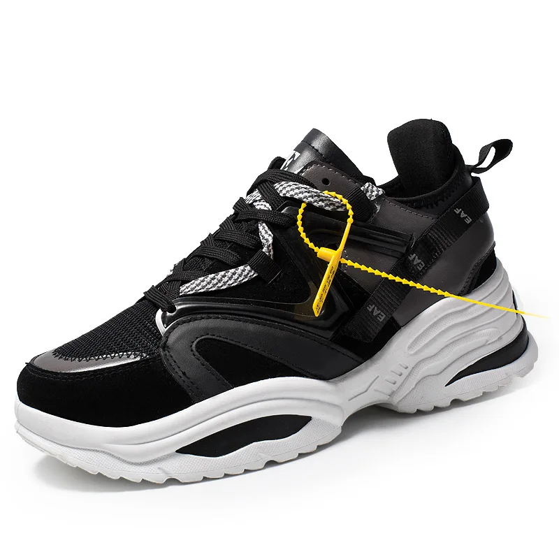 Винтажная Стильная Спортивная обувь для мужчин дышащая сетчатая Спортивная обувь Мужская Удобная спортивная обувь для пробежек кроссовки на платформе - Цвет: Black B