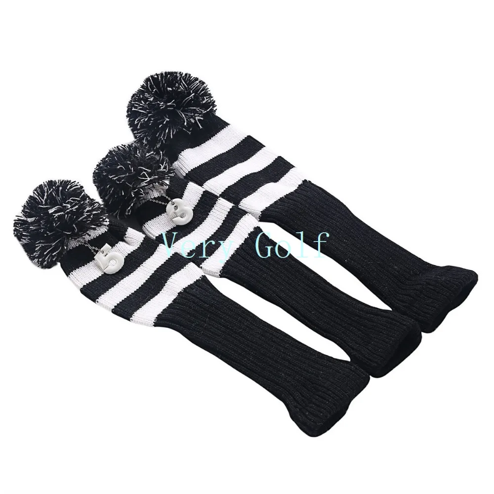 3 шт./компл. Гольф вязаный шарф Pom носки покрытие драйвер fairway Wood шлем черного и белого цвета