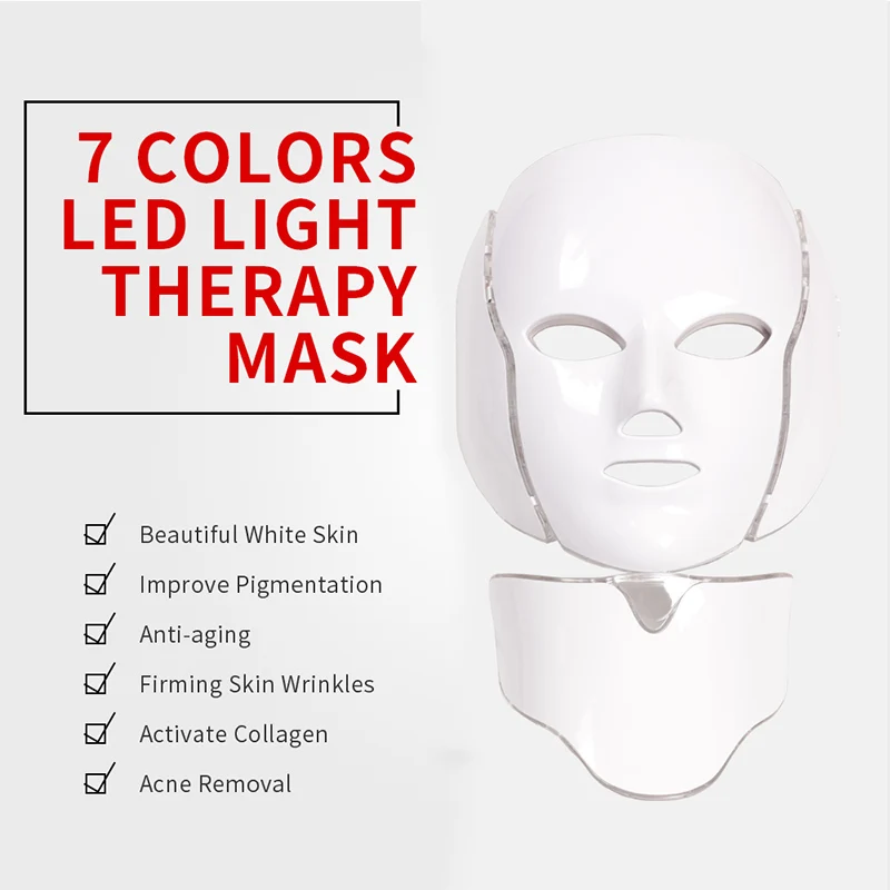 7 цветов светодиодный LED маска для лица с средства ухода за кожей Шеи омоложения кожи уход за лицом Красота анти акне терапии отбеливание ин