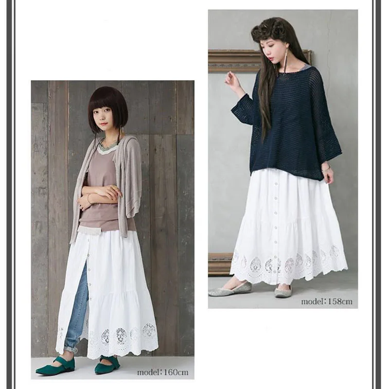 Япония Мори девушка высокая талия хлопок вышивка Фея белая юбка Faldas Mujer Moda Женская длинная Макси юбка для женщин корейские юбки