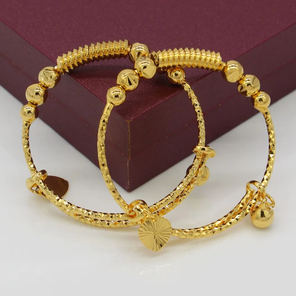 

TWO PIECES Baby Bangles Gold Color Ethiopian Kids Exquisite Bracelet/Bangle Trendy African Arab Jewelry