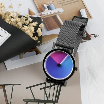 

Creative Men's Watches Quartz Turntable Female Simple Stainless Steel Mesh Band Business Ladies Watch Casual Girls Clock Gifts