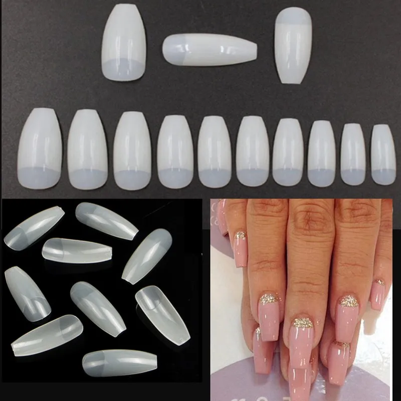 

500Pcs/bag Natural Coffin Nails Artificial Long Ballerina Nail Tips Square Head Acylic French Fake False Nails Tips 10 Sizes