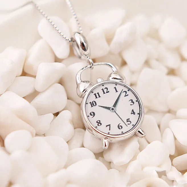 

2018 Trendy Enamel Mini Alarm Clock 925 Silver Pendant