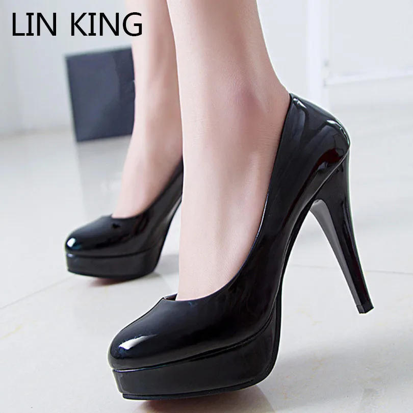 

LIN KING Plus Size Fashion Thin Heel Women Pumps Sexy Slip On High Heel Shoes Ladies Office Career Shoes Female Wedding Shoes