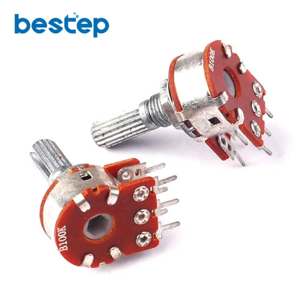 10PCS B100K Double Linear Pot Potentiometer 100K 15mm Shaft With Nuts