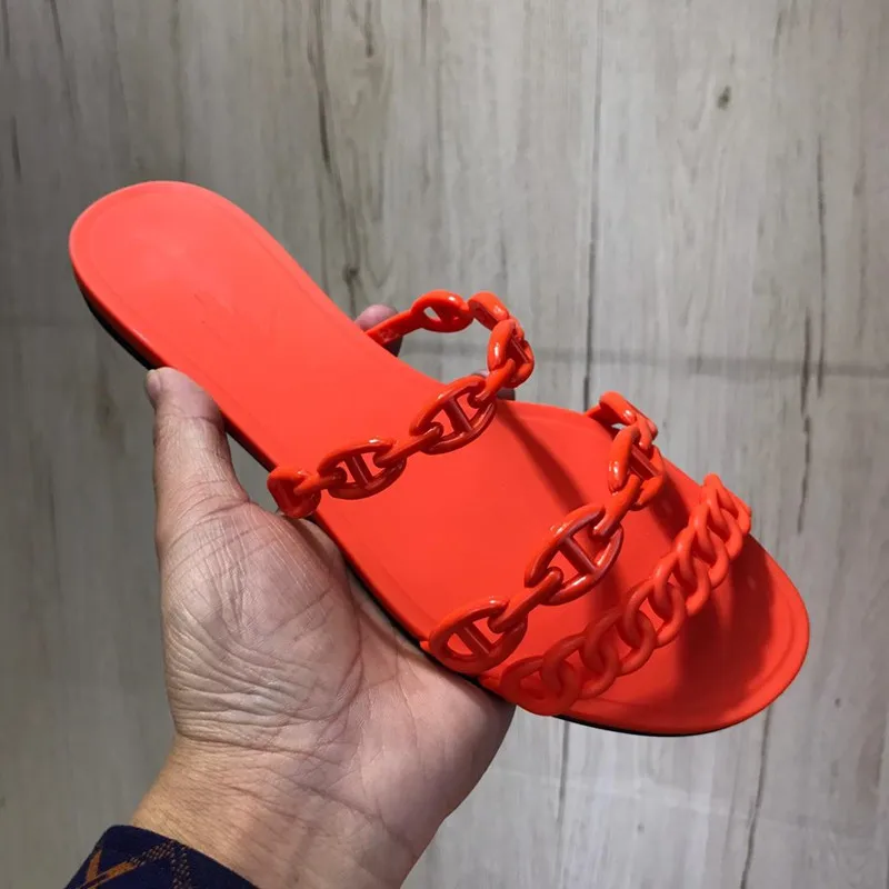

2019 Shoes Woman Chain Slippers Pvc Slides Slippers Woman Sapato Feminino Chain Slippers Woman Outside Beach Flats Special Price
