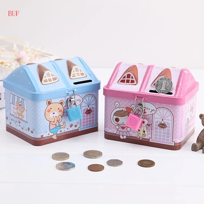 

BUF Hot Sale Kids House Piggy Box Creative Children Birthday Gift Cash Coin Saving Box Cute Baby Ornament Money Box With Lock