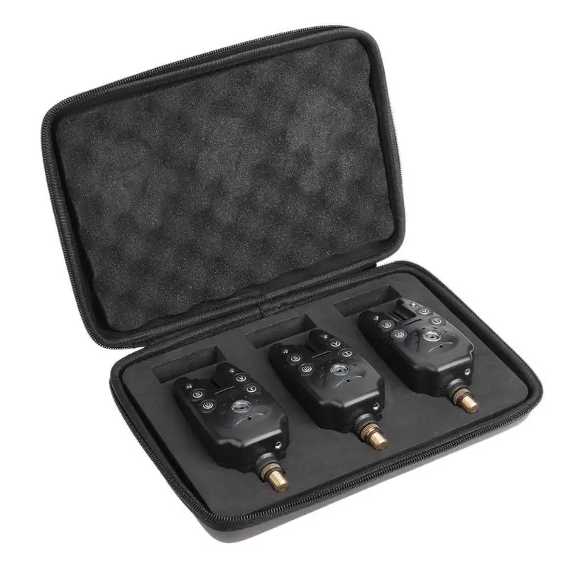 

3pcs Fishing Bite Alarms with Blue Light Adjustable Tone Volume Sensitivity Sound Fishing Tool with Zippered Case Fishing Tools