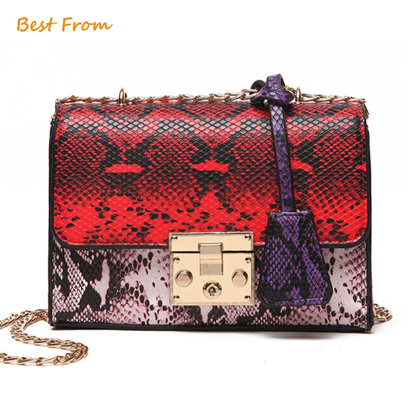 

Fashion Serpentine Women Bag PU Leather Small Crossbody Bags Famous Brand Designer Snakeskin Print Chian Woman Messenger Bag