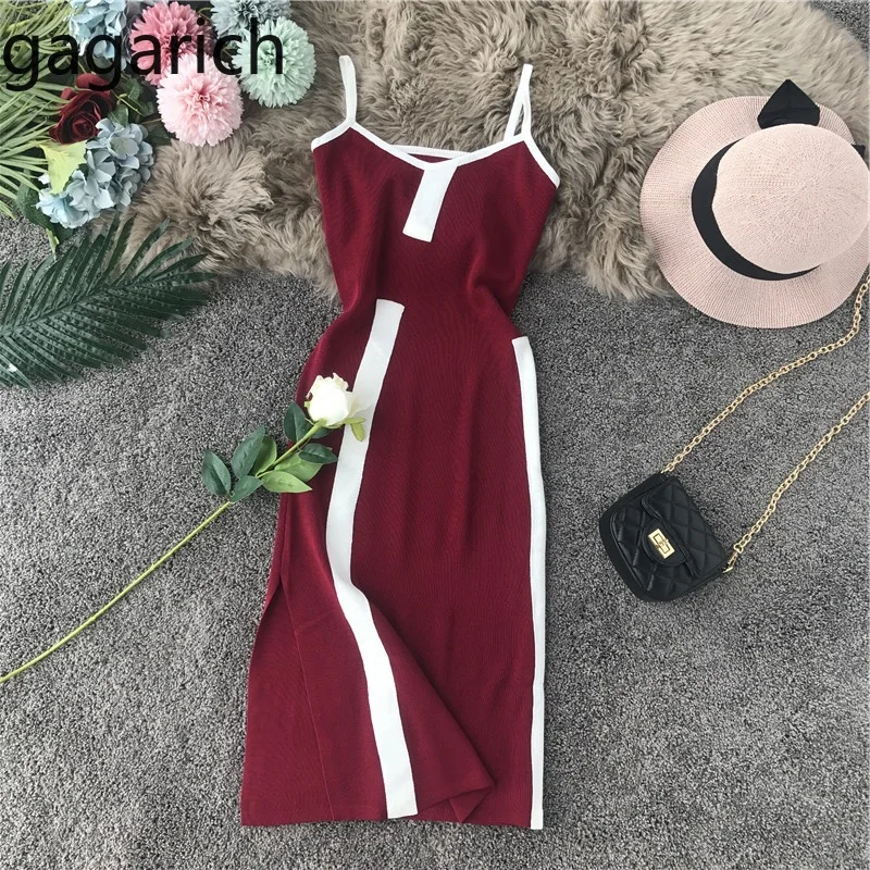 

Gagarich Women Dress Fashion Spaghetti Strap Sexy Solid Stretch Split White Side Knitted Dresses 2019 Summer Bodycon Vestidos