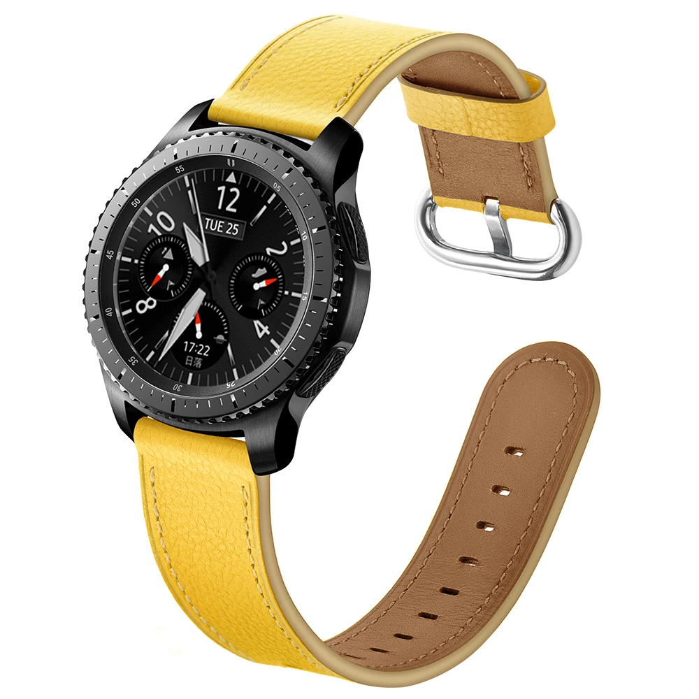 

Colorful Genuine Leather Watch Band For Samsung Gear S3 22mm Women's Fashion Light blue Yellow Black Watchband Bracelet Strap