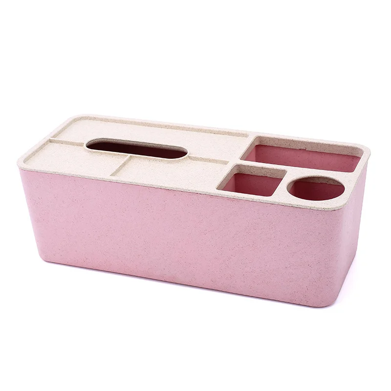 Пшеничная солома многофункциональная коробка для салфеток пластиковая коробка для хранения Органайзер офисный косметический контейнер для мелочей - Цвет: Nordic Pink