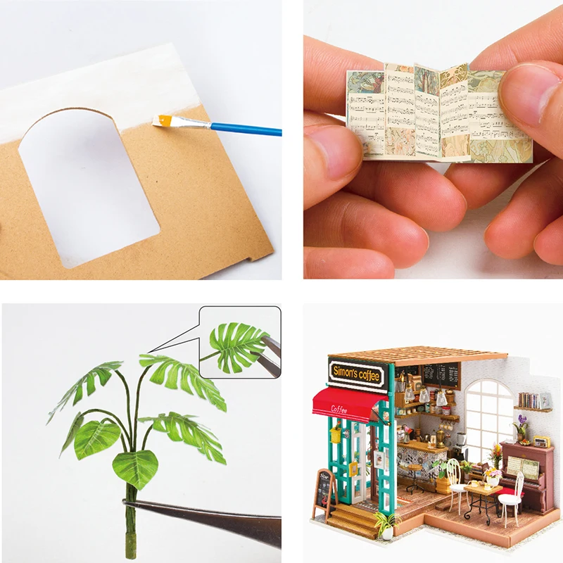 DIY деревянный миниатюрный кукольный домик для кофейни, 3D светодиодный мини-кукольный домик, набор с мебели, светильник, креативный Рождественский подарок