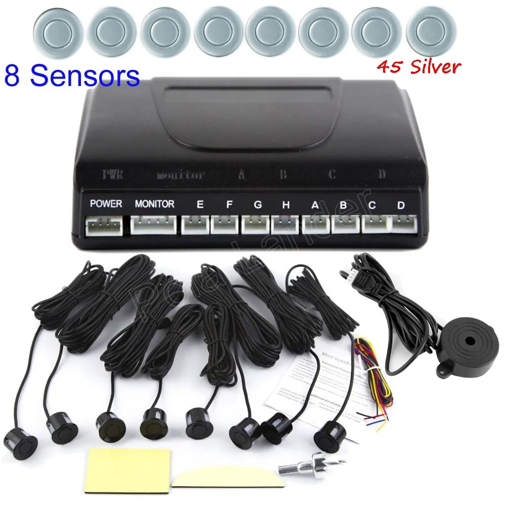 

hot sale Car Parking Sensor Reverse Backup Radar sound alert System 8 Sensors round shape auto 44 colors to choose buzzer