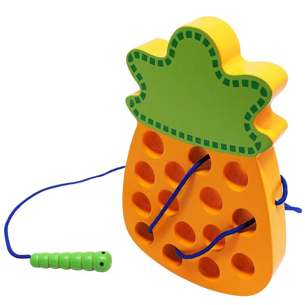 Деревянный шнуровкой большой игрушечный ананас Threading обучение по методу Монтессори раннего развития детские игрушки-головоломки Дорожная