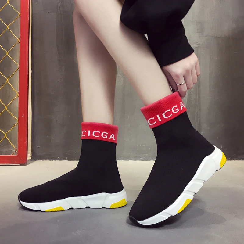 

Fashion Sneakers Woman Platform Women Casual Shoes High Top Ankle Knitted Boots Female Leisure Socks Fabric Booties Botas Mujer