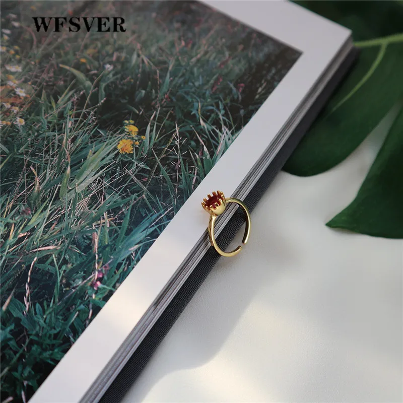 

WFSVER korea style 925 sterling silver ring for women gold color with red crystal opening adjustable rings fine jewelry gift
