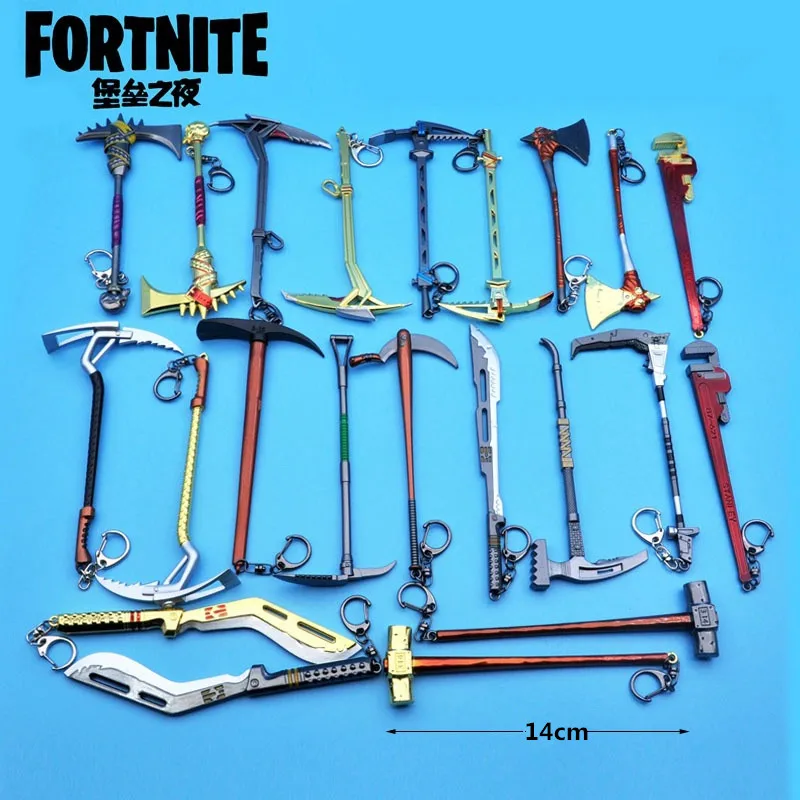 

13-16cm Fortnited Battle Royale Action Figure Toy Metal model Weapon Keychain Toy For Children Axe Reaper Pickaxe Collection Toy