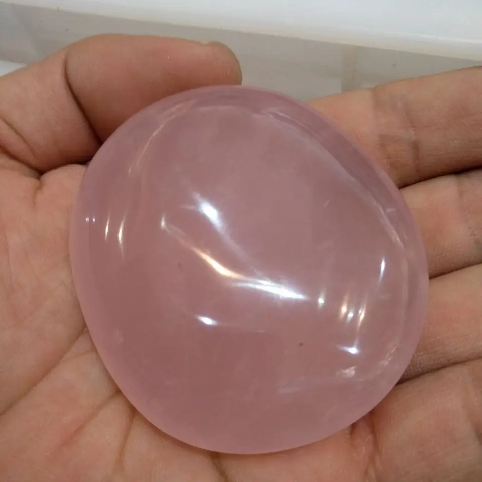 

AFRICA PINK ROSE QUARTZ Palm Stone NATURAL SEE-THRU CRYSTAL GEMSTONE