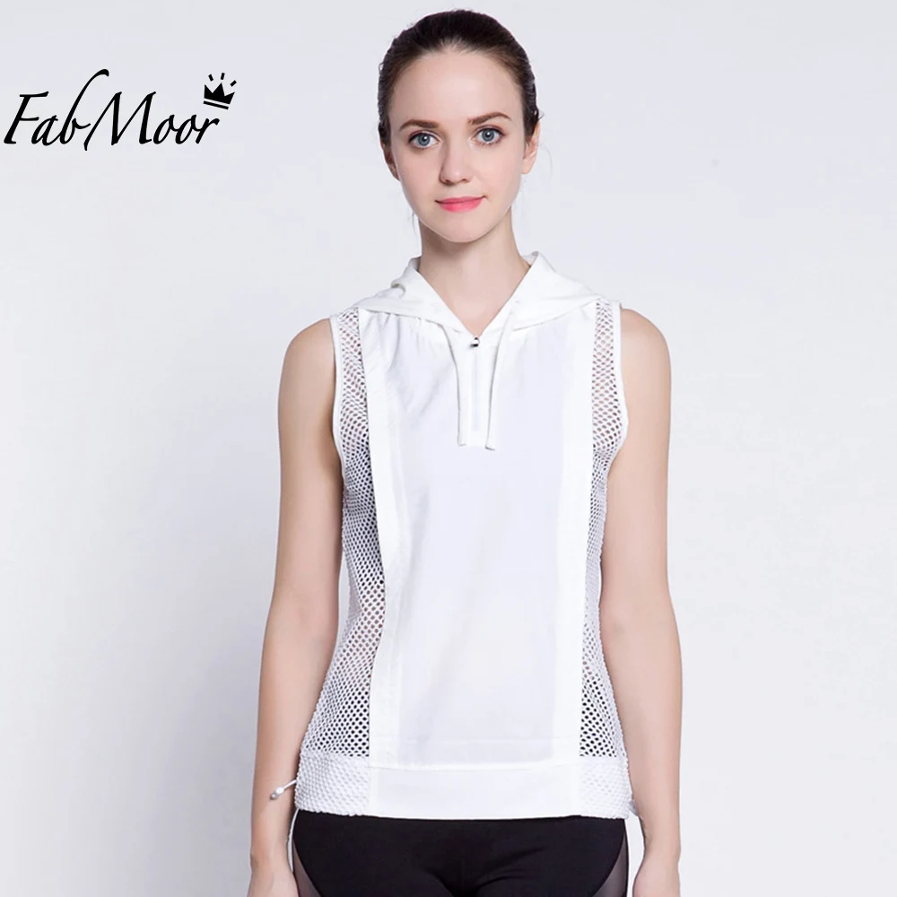 Womens Hooded Running Tshirts Sleeveless Side Mesh Hooded Sweatshirt
