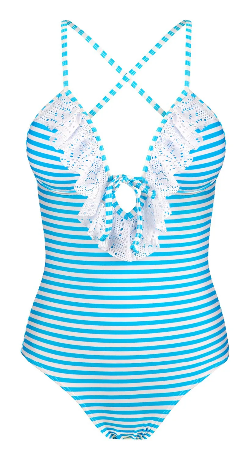 Plus Size One Piece Swimsuit For Women Polka Dots Tummy Control Bathing Suit Cutout Swimwear