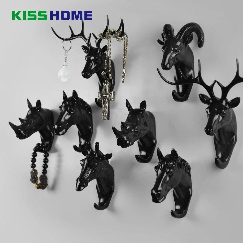 

Creative Wall Decoration Deer Horns Horse Elephant Giraffe Rhino Goat Hook Hanging Clothes Hat Scarf Key Jewelry Hanger Rack