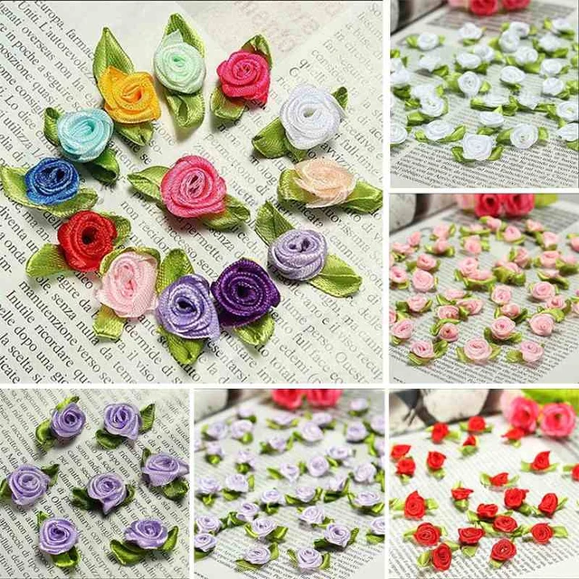 New 100 Ribbon Rose Leaves Wedding Flower Satin Decor Bow Appliques DIY  Craft Dolls - AliExpress
