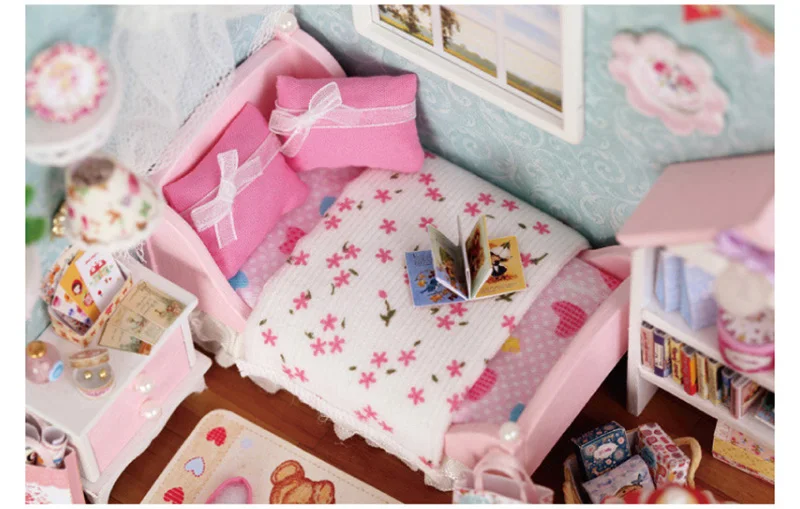 Dollhouse Room Diy Toy House Happy Little World Miniature Assemble Kits Lighting Miniature Dollhouse Handmade Wooden House Toy (7)