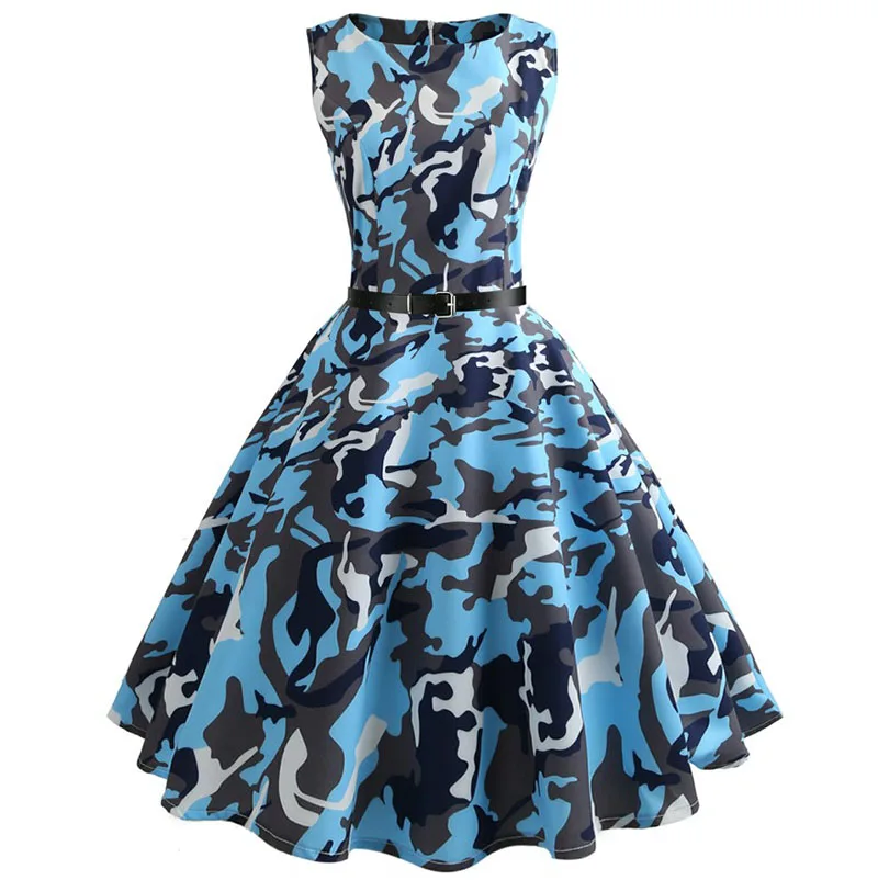 Клетчатое платье с принтом в винтажном стиле для женщин летние цветочные качели платья для вечеринок Хепберн 50 s 60 плюс размеры Ретро элегантны - Цвет: 1056-009