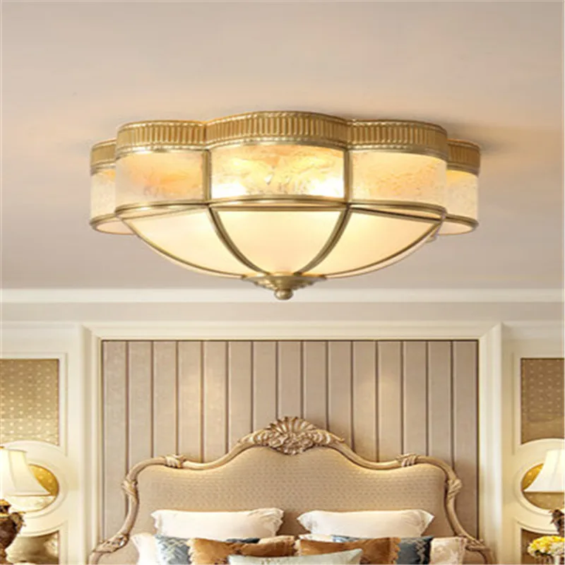 

All Copper LED Ceiling Lamp Atmosphere Home Bedroom Lamps European Style Living Room Light Simple Aisle Corridor Warm Lighting
