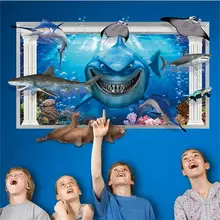 

New Under Seabed Wall Sticker Shark Fish 3D Cartoon Waterproof Vinyl Wall Decals Removable Bathroom Nursery Kids Room decoration