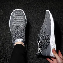 Man's Sneakers Lace Up Vulcanize Stretch Fabric Socks Male Tennis Shoes Breathable Confort Mesh Shallow Flats Casual Men Shoes