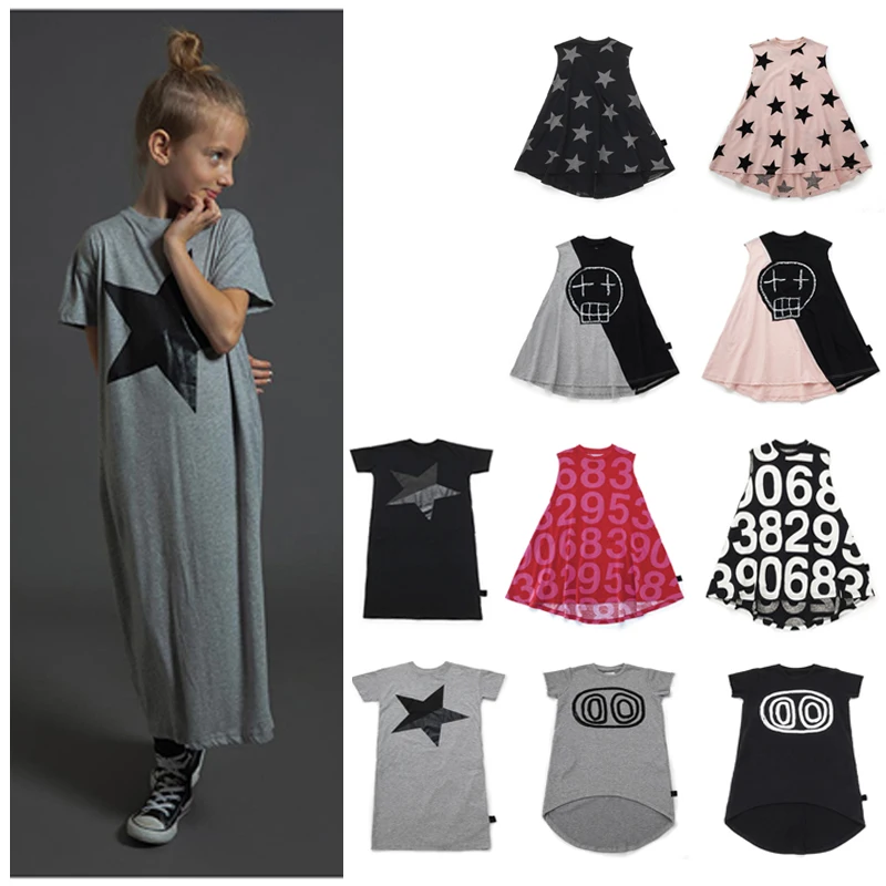

Brand New Nununu 2019 Girl Party Dress Cotton Print Summer Dress Girl Kids Dress Wedding princess Vestidos Skull 1-10 Years