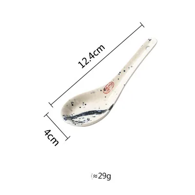 ANTOWALL китайский стиль керамическая белая каша суповая ложка безопасность столовая посуда с подглазурной краской ложка - Цвет: B