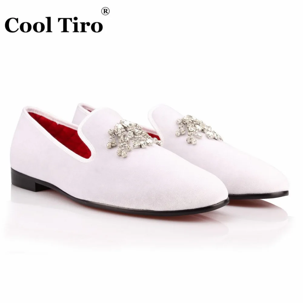 

COOL TIRO Handmade velvet Loafers Handmade Luxury Diamond Dress men Shoes Smoking Slipper Wedding Party Slip on Flats