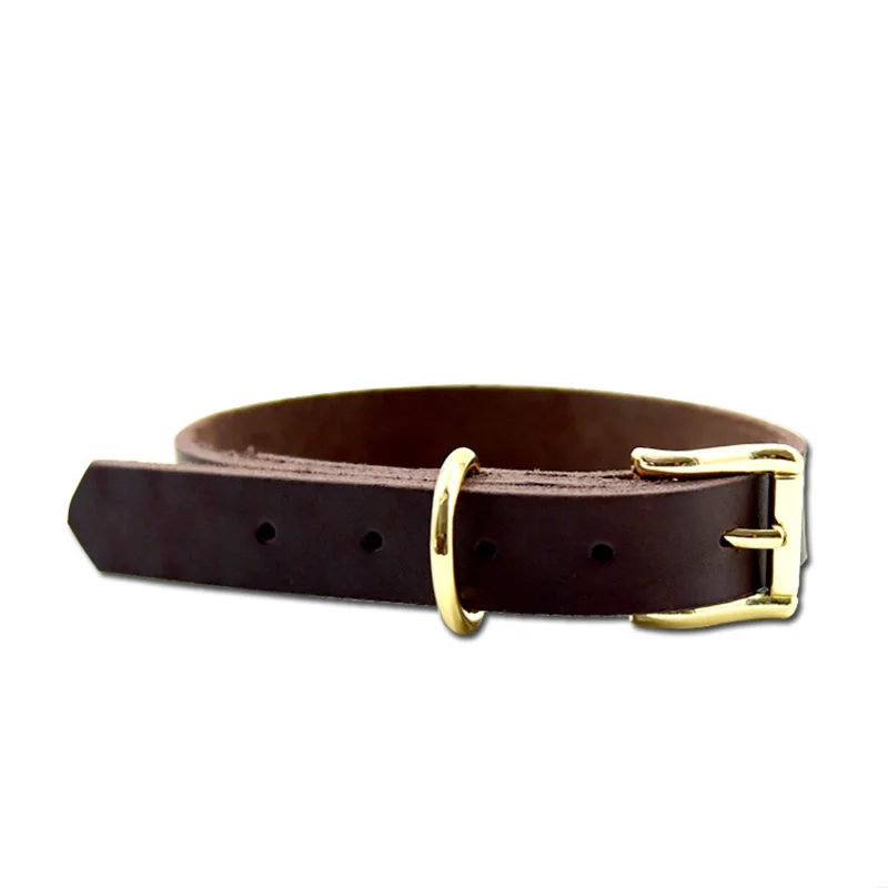 Luxury Real Leather Dog Collar Top Grade Gold Alloy Buckle Brown Leather Pet Collars for Small Medium Large Dogs New Pet Products3