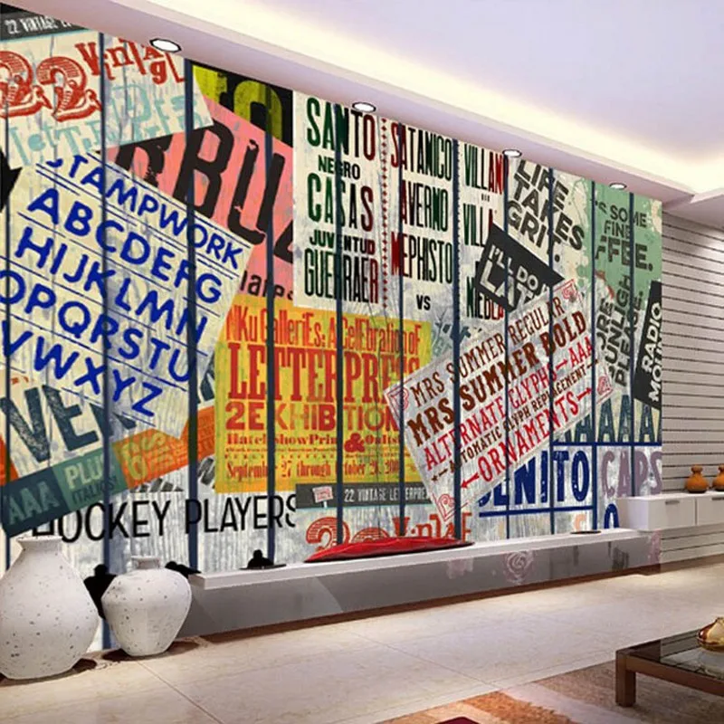 Custom 3d mural English graffiti KTV living room bedroom wallpaper 3D three-dimensional wallpapper murals Custom 3d mural English graffiti KTV living room bedroom wallpaper 3D three-dimensional wallpapper murals