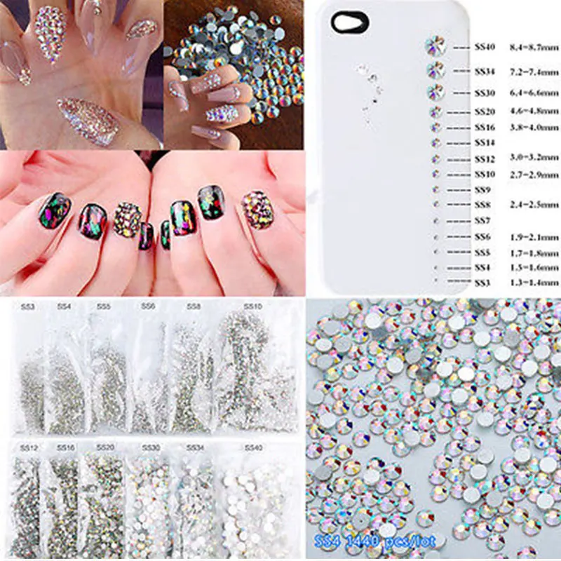 

1440pcs/lot Super Glitter Flatback Multicolor Non Nail Rhinestones For Nail Art Decoration Shoes And Dancing Decoration