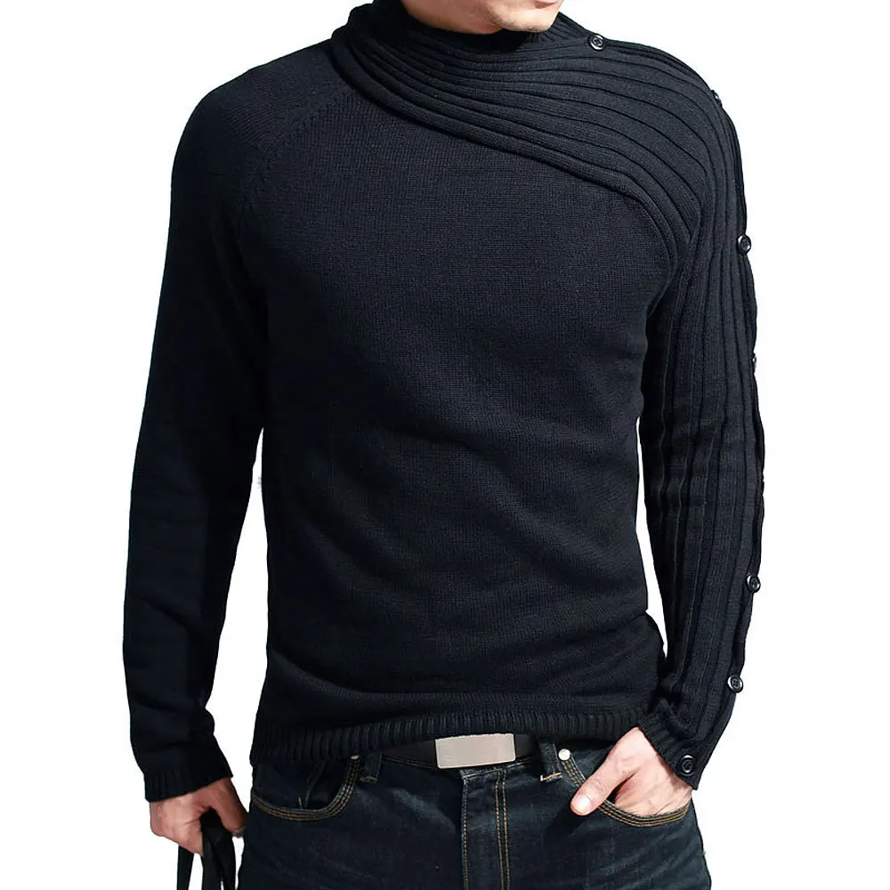 Осень-зима, вязаный однотонный повседневный мужской свитер с длинным рукавом и круглым вырезом, тонкий пуловер, Лидер продаж, новые Брендовые мужские свитера - Цвет: Черный