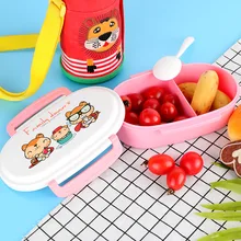 Переносной контейнер для еды с героями мультфильмов, Детская микроволновая печь, Детская коробка для еды, столовая посуда, Ланчбокс, столовые приборы, здоровые с ложкой