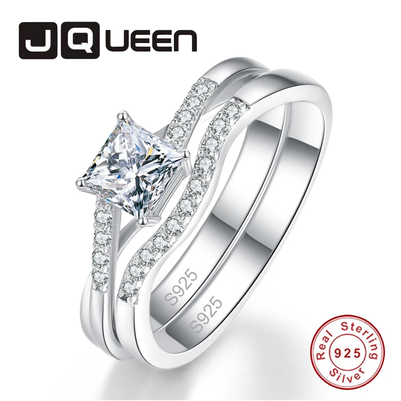 JQUEEN 1 Pair Bridal Set Princess Cut 5*5mm Square Gemstone Twisted Wedding Ring Women's White Crystal Fine Jewelry Daily Rings JQUEEN 1 Pair Bridal Set Princess Cut 5*5mm Square Gemstone Twisted Wedding Ring Women's White Crystal Fine Jewelry Daily Rings