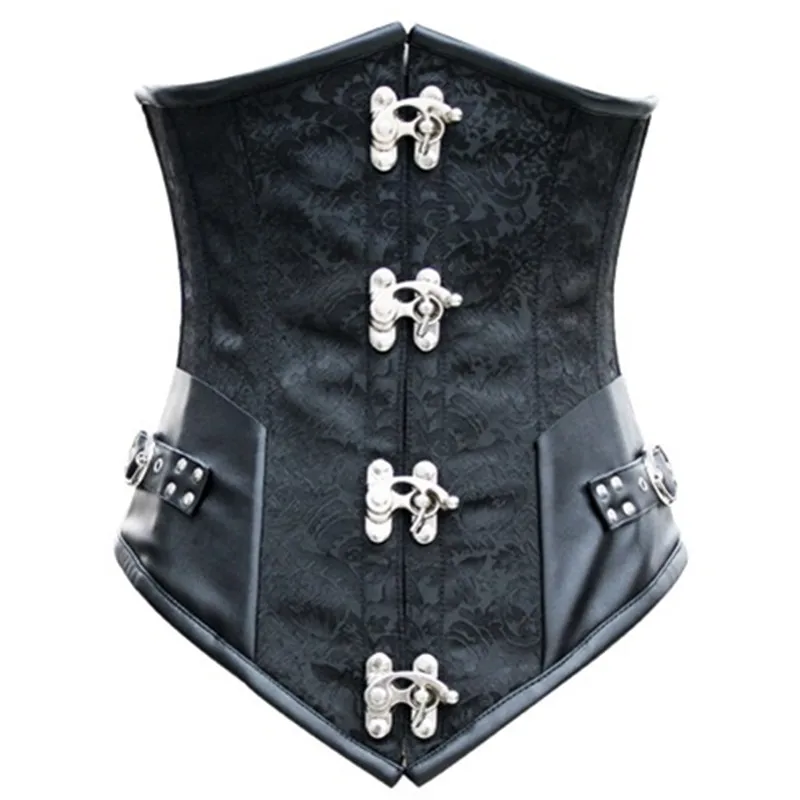 

2017 Gothic Waist Cincher Corselets Corsets, Noble Black Satin Underbust Corset with Chains Steampunk Corsets XXL