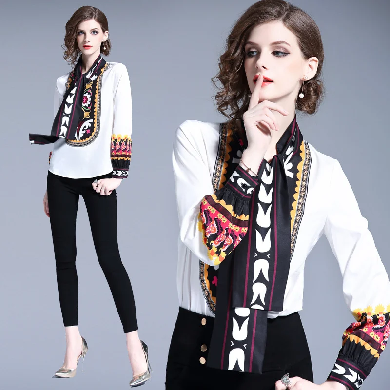 

Hot-sales 2019 New Spring Celebrity Temperament Long Sleeve Printed Slim Wild Shirt Fashion Ladies Shirts Blouses Women Clothing