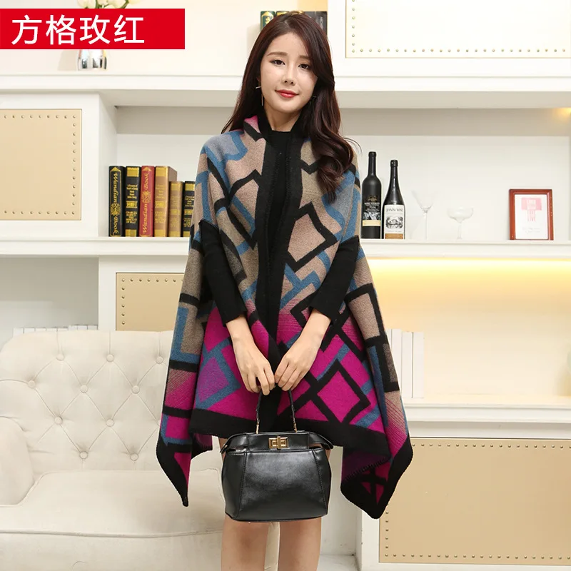 Baratos Nuevo 2019 de marca de lujo para mujeres bufanda de invierno más cálido chal para damas plaid manta de punto abrigo de Cachemira poncho capas de mujer echarpe