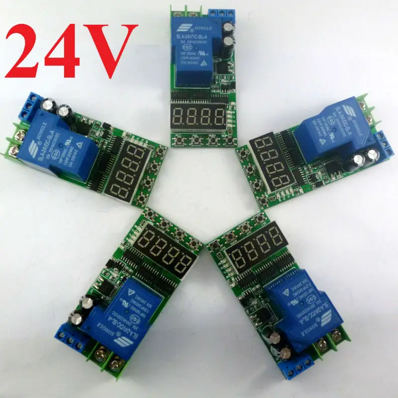 

IO23C01_24V*5 5PCS 30A 24V 0.1S-270 hour Super long time Delay Relay LED Digital Tube Timer Switch Module