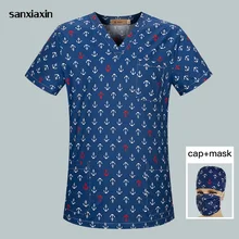 Печать хирургическая медицинская форма кормящих скраб-топ v-образный вырез хлопок дышащий больничный доктор хирургические Топы для женщин и мужчин новинка