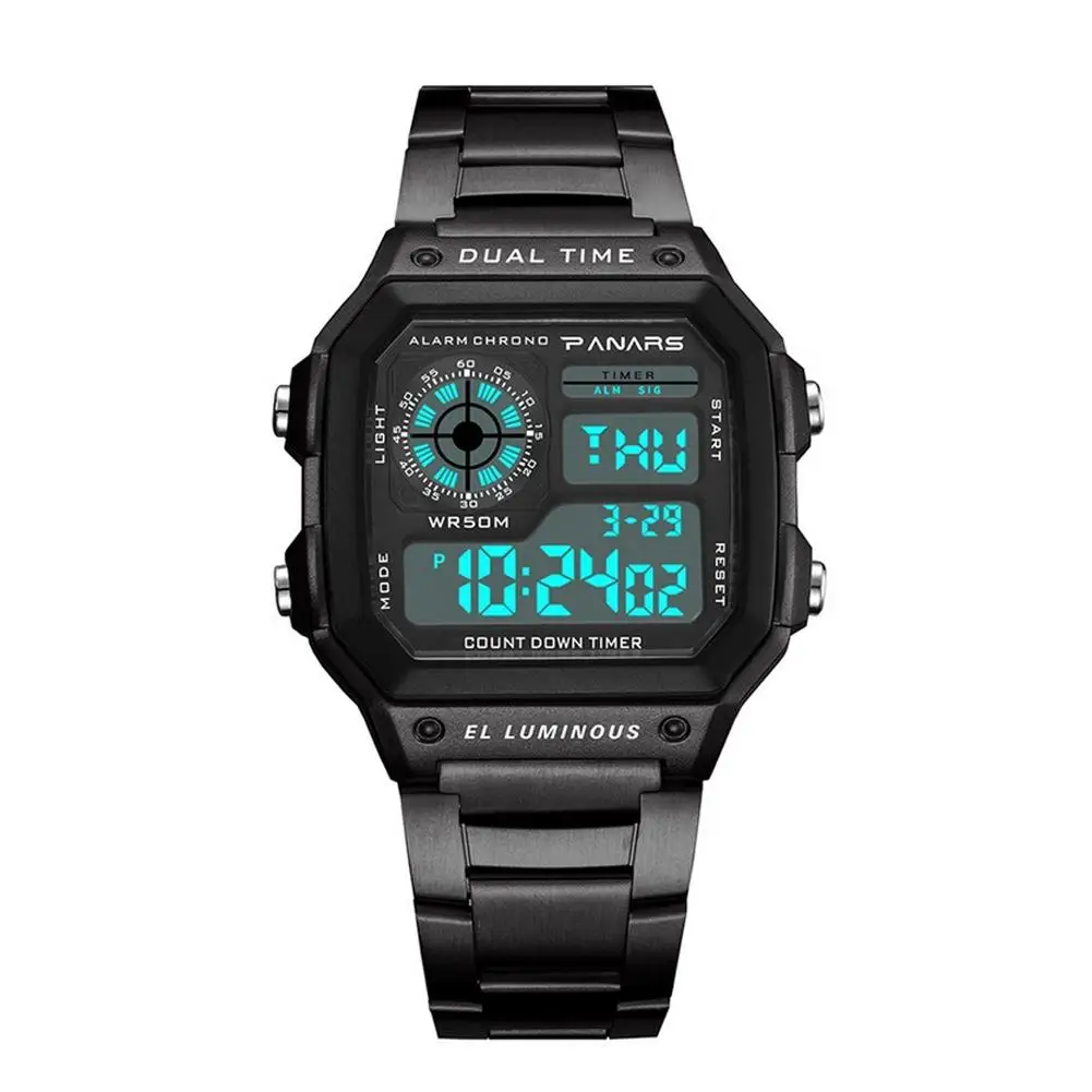 

Fashion Men LED Square Dial Steel Linked Strap Waterproof Digital Wrist Watch New