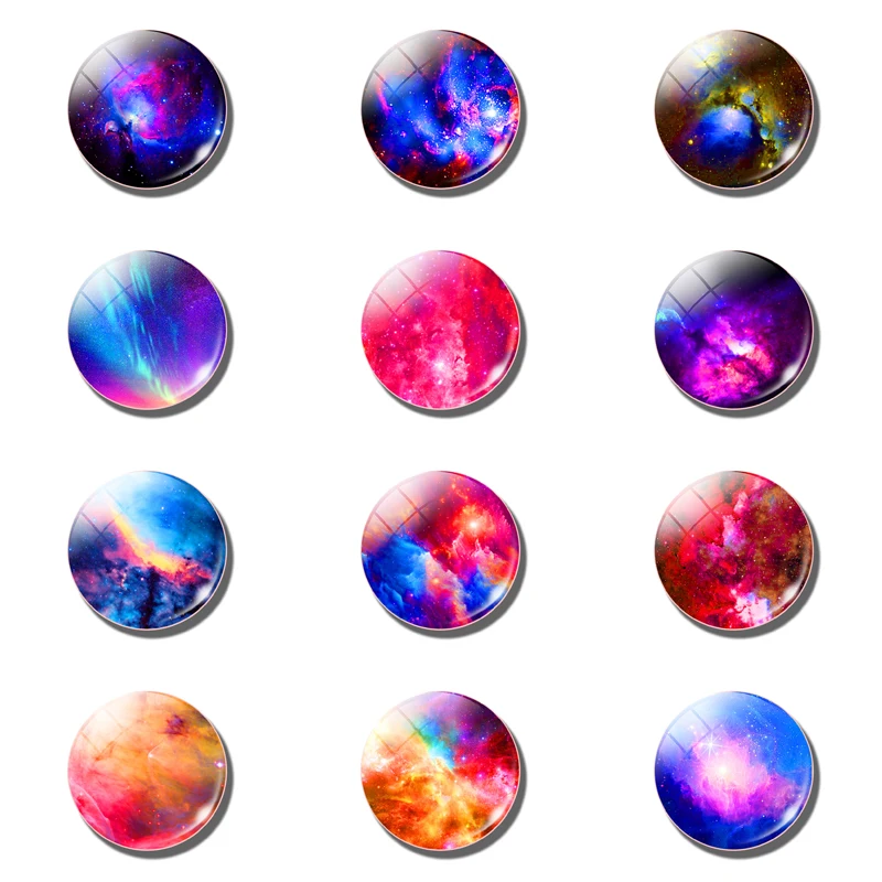 12PCS Romantic mysterious planet nebula Snap Buttons 16mm Glass Cabochon Metal Buckle DIY Handmade Charm Photo Snaps Wholesale - Цвет: ASSHOW