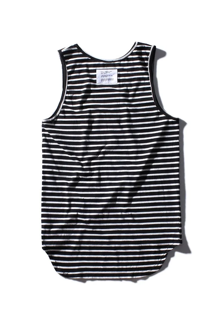 Aolamegs Tank Tops Men Extended Black White Striped Tee Sleeveless T Shirts Homme 2017 Spring Summer Hip Hop Fashion Streetwear (4)